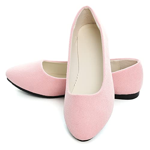 Dear Time Women Casual Flat Shoes Comfortable Slip on Pointed Toe Ballet Flats Light Pink US 8.5