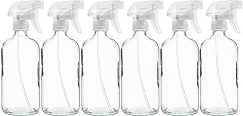 6 Pack of 16 oz Refillable Clear Glass Spray Bottles - Reusable Containers with Adjustable Sprayer: Misting & Stream - For Essential Oils, Cosmetics, Cleaning Products, Plants, Cooking, Aromatherapy