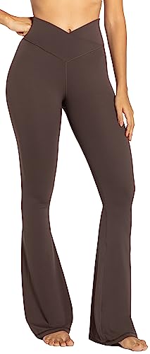 Sunzel Flare Leggings, Crossover Yoga Pants for Women with Tummy Control, High-Waisted and Wide Leg Seal Brown