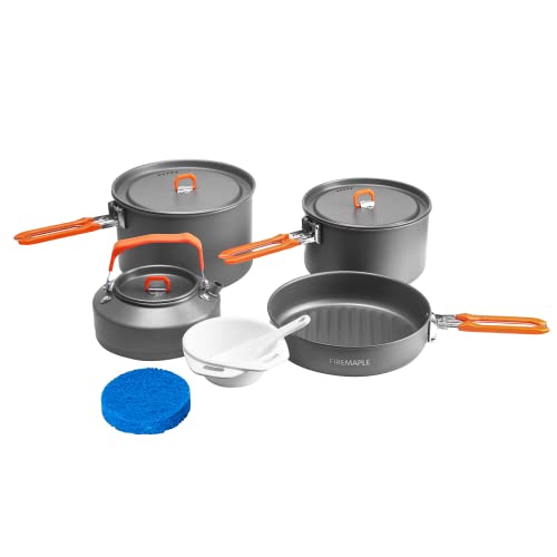 Fire-Maple Feast 4 Camping Cookware Kit Outdoor Cookware Set with Pots, Kettle, Saucepans and Spatula for Hiking Fishing Picnic