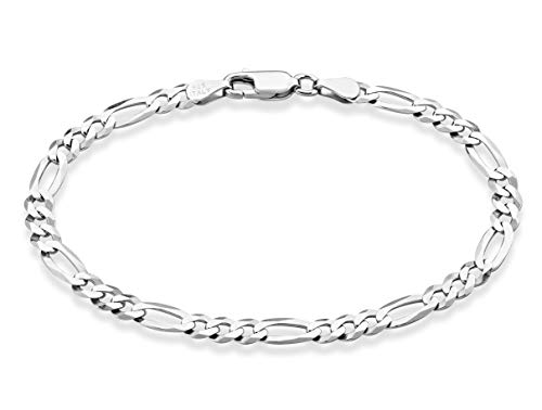 Miabella Solid 925 Sterling Silver Italian 5mm Diamond-Cut Figaro Chain Bracelet for Women Men, Made in Italy (Length 7.5 Inches)