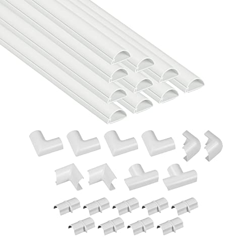 D-Line 157in Cord Hider Kit, Patented Cable Cover, Hide Wires on Wall, Channel for TV Mount Cords, Raceway Wire Hiders, Paintable, Adhesive, Half Round, 10x 1.18in W x 0.59in H x 15.7in L, White