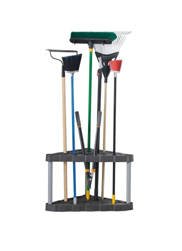 Rubbermaid Plastic Garage Corner Tool Tower Rack, Easy to Assemble, Organizes up to 30 Long-Handled Tools/Rakes/ Brooms/Shovles for Home/House/Outdoor/Sheds