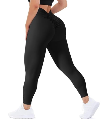 POWERASIA V Back Scrunch Butt Leggings for Women Butt Lifting Wokrout Leggings High Waisted Yoga Pants Tummy Control Gym Booty Tights