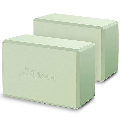 Trideer Yoga Block, Soft Non-Slip Surface Premium Foam Blocks, Supportive, Lightweight, Odor Resistant, Yoga Accessories for Pilates Meditation General Fitness Stretching Toning (Light Green-2 Pack)
