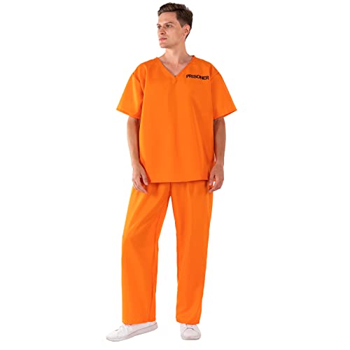 Prisoner Costume Adult Prison Jumpsuit Orange Uniform Jail Pants Inmate Outfits Child Criminal Set Halloween