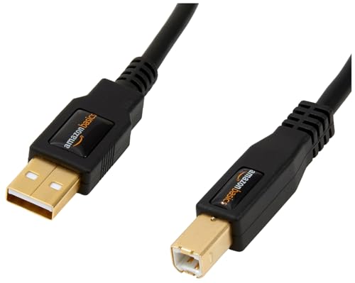 Amazon Basics USB-A to USB-B 2.0 Cable for Printer or External Hard Drive, Gold-Plated Connectors, 16 Foot, Black