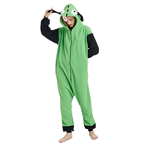 OGU' DEAL Unisex Invader Zim Cosplay Onesie Pajamas Green Halloween Costume Mens Women Hooded Christmas Sleepwear Homewear