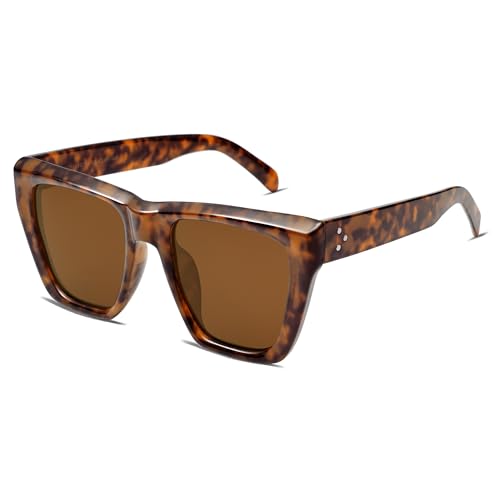 SOJOS Vintage Oversized Square Cat Eye Polarized Sunglasses for Women Trendy Fashion Cateye Style Sunglasses SJ2179 with Dark Tortoise Frame/Brown Lens