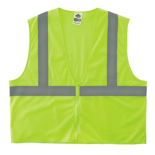 Ergodyne unisex adult Reflective Safety Vest, High Visibility Mesh, Closure, Ansi Rated Type 3 Class 2 Super Economy Mesh Vest Zipper, Lime, XX-Large-3X-Large US