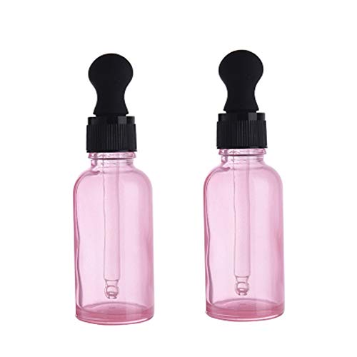 2Pcs Pink Glass Essential Oil Dropper Bottles Containers Empty Round Bottles with Glass Eye Dropper Dispenser for Transfer Storing Oils Perfume Aromatherapy Lotion Cosmetic Sample Liquid (30ML)