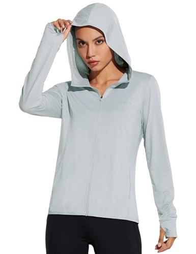 BALEAF Long Sleeve Hiking Shirts Women Sun Protection Quick Dry Fishing Hoodie UPF SPF 50+ Workout Running Jackets Outdoor Grey XL