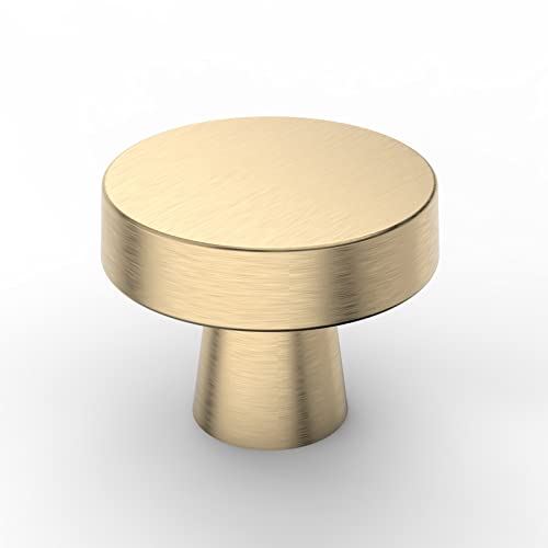 Asidrama 10 Pack 1-1/4 Inch Brushed Brass Kitchen Cabinet Knobs Gold Dresser Knobs Drawer Knobs Round Cabinet Hardware Zinc Knobs for Dresser Drawers