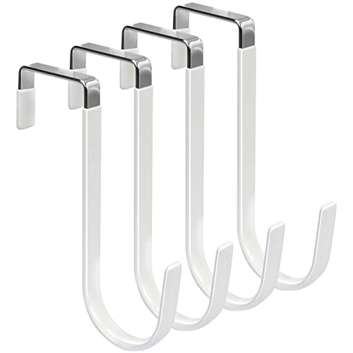FYY Over the Door Hooks, 4 Pack Hangers Hooks with Rubber Prevent Scratches Heavy Duty Organizer for Living Room, Bathroom, Bedroom, Kitchen Hanging Clothes, Towels, Hats, Coats, Bags White