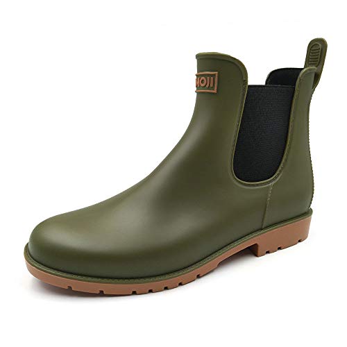 Amoji Unisex Chelsea Rain Boots Waterproof Ankle Boots Short Rainy Footwear 919 Olive 9 Women/8 Men