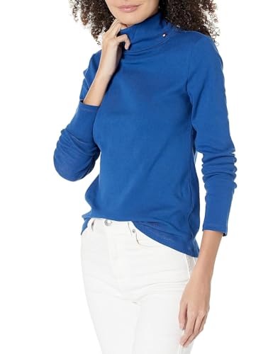 Tommy Hilfiger Women's Long Sleeve Turtleneck Sweater, True Blue, Large