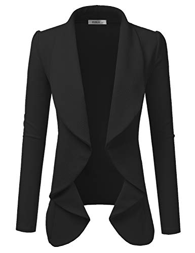 DOUBLJU Classic Draped Open Front Long Sleeve Business Casual Work Deconstructed Blazer Jackets for Womens with Plus Size