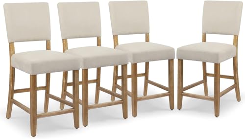 DAGONHIL 24 Inches Counter Height Bar Stools Set of 4, Upholstered Barstools with Wood Legs, Island Chairs for Kitchen Counter, Towel Cloth (Beige)