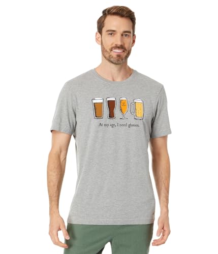 Life is Good Men's Storybook Need Glasses Beer Crusher Tee, Heather Gray