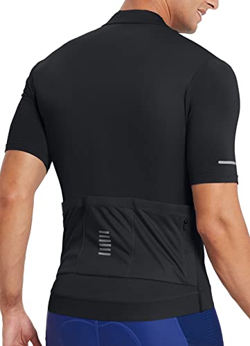 BALEAF Men's Cycling Jersey Short Sleeve Full Zip Bike Shirt Pockets Tops Bicycle Biking Breathable Reflective UPF 50+, Black L