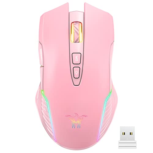 SIMGAL RGB Wireless Gaming Mouse, Pink, Rechargeable, Ergonomic Design, Adjustable DPI, Compatible with Windows, Mac