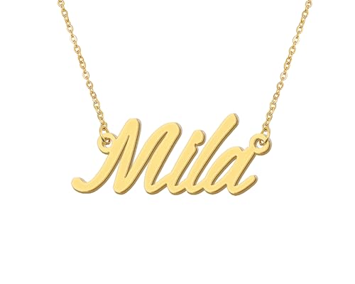 Aoloshow Mila Name Necklace for Womens 18k Gold Plated Nameplate Stainless Steel Jewelry Best Friend Sister