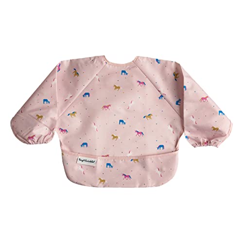 Tiny Twinkle Mess Proof Baby Bib, Cute Full Sleeve Bib Outfit, Waterproof Bibs for Toddlers, Machine Washable, Tug Proof, Baby Smock for Eating, Long Sleeved (Unicorn Confetti, Small 6-24 Months)