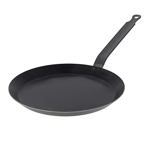 de Buyer Blue Carbon Steel Crepe & Tortilla Pan - 9.5” - Ideal for Making & Reheating Crepes, Tortillas & Pancakes - Naturally Nonstick - Made in France