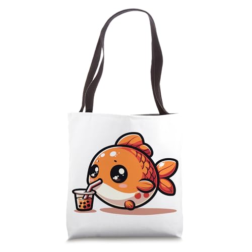 Cute Kawaii Chibi Goldfish Drinking Boba Tea Tote Bag