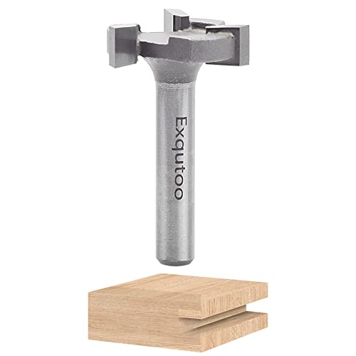 Exqutoo 1/4' Shank 1 inch Cutting Diameter T Shape CNC Spoilboard Surfacing Router Bits, Bottom Cleaning Router Bit Wood Milling Cutter Planing Tool for Woodworking Tool,Carbide Mortising Router Bits