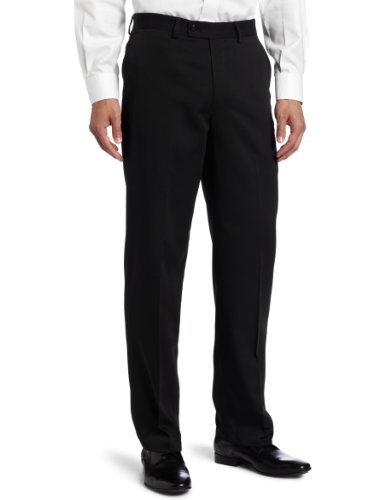 Louis Raphael Men's Big Gabardine Flat-Front Straight-Fit Pant, Black, 48W x 32L