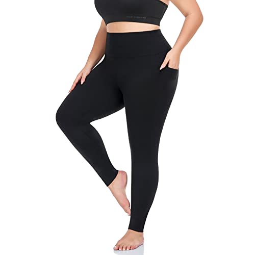 MOREFEEL Plus Size Leggings for Women with Pockets-Stretchy X-4XL Tummy Control High Waist Womens Leggings Workout Yoga Pants