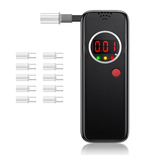 YYBNN Breathalyzer,Portable Breathalyzers for Alcohol with LCD Display,Professional-Grade Accuracy Alcohol Breathalyzer Tester with 10 Mouthpieces for Home or Party Use （Black） (Black)