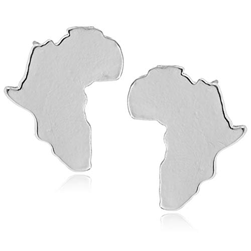 DAMLENG Chic Stainless Steel African Map Studs Earrings Hypoallergenic Gold Silver Traditional Ethnic Post Stud for Women Girls Statement Jewelry Gifts (Silver)