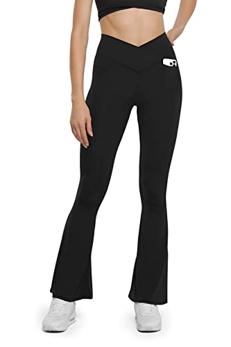 HEGALY Women's Flare Yoga Pants with Pockets - Crossover Flare Leggings High Waisted Tummy Control Gym Workout Sweatpants