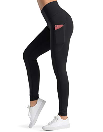 Dragon Fit High Waist Yoga Leggings with 3 Pockets,Tummy Control Workout Running 4 Way Stretch Yoga Pants Black, M
