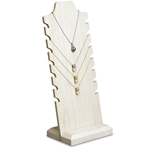 MOOCA Lightweight Wooden Necklace Display Stand - Freestanding Easel Holder for Multiple Necklaces, Wash White