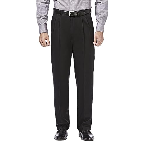 HAGGAR Men's Premium No Iron Khaki Classic Fit Pleat Front Casual Pant (Regular and Big & Tall Sizes), Black, 40W x 32L