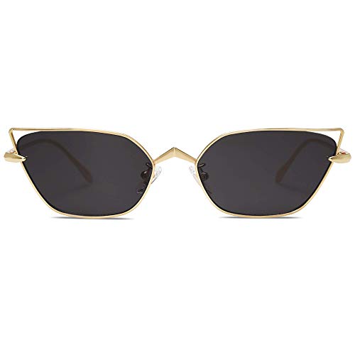 SOJOS Small Cateye Sunglasses Fashion Narrow Fun Trendy Rectangle Sunnies SJ1127,Gold/Grey