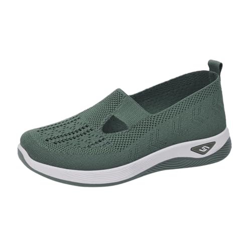 Women Summer Flat Heels Single Sports Shoes Soft Hands Free Slip On Sneakers with Arch Support Lightweight Sneakers Green, 6.5