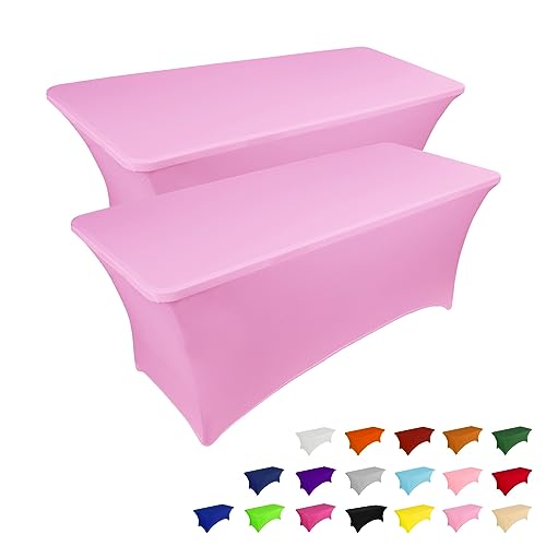 IVAPUPU 2 Pack 6FT Table Cloth for Rectangular Fitted Events Stretch Pink Table Covers Washable Table Cover Spandex Tablecloth Table Protector for Party, Wedding, Cocktail, Banquet, Festival