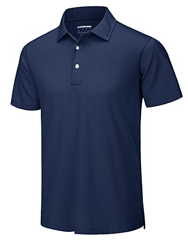 TACVASEN Golf Polo Shirts for Men Dry Fit Short Sleeve Performance Polo Collared Shirts Tennis Active Casual Pique Jersey Shirts W 3 Button Navy