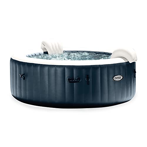Intex PureSpa Plus 6 Person Inflatable 85' Round Outdoor Hot Tub Spa with 170 Bubble AirJets, Insulated Cover, and Color Changing Lights, Navy