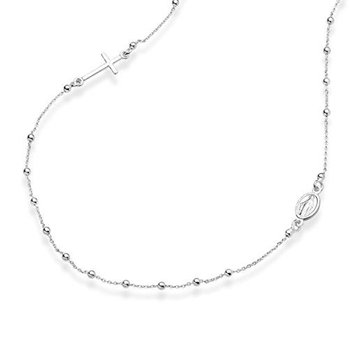 Miabella 925 Sterling Silver Italian Rosary Beaded Sideways Cross Dainty Chain Necklace for Women Made in Italy (22 Inches)