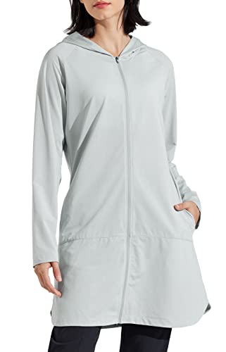 Libin Women's Sun Protection Hoodie Jacket Long Sleeve Swim Beach Cover Up Lightweight Zip Hiking Shirt with Pockets UPF 50+, Light Grey L