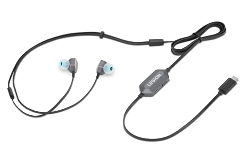 Lenovo Legion RGB Gaming in-Ear Headphones with USB-C E510-7.1 Surround Sound, Hi-Res Audio, in-Line Controller with RGB Lights - Compatible with PC, Tablet, Phone