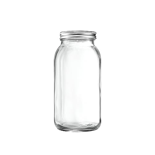 GLING [1 Count 64 oz. Wide-Mouth Glass Mason Jars with Metal Airtight Lids and Bands 2 Quart Large For Preserving, & Meal Prep