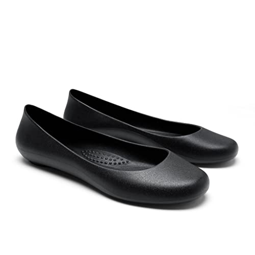 OKABASHI Women's Georgia Soft Jelly Ballet Flats (Black, 7) | Daily Slip-On Shoes w/Arch Support | Helps Relieve Foot Soreness & Pain
