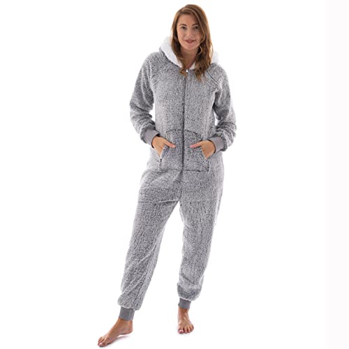 The Big Softy - Adult Onesie Pajamas for Women, Teddy Fleece Womens Onesie Pajamas, Fuzzy Pajama Onesies for Women, Teens PJs (Small, Grey)