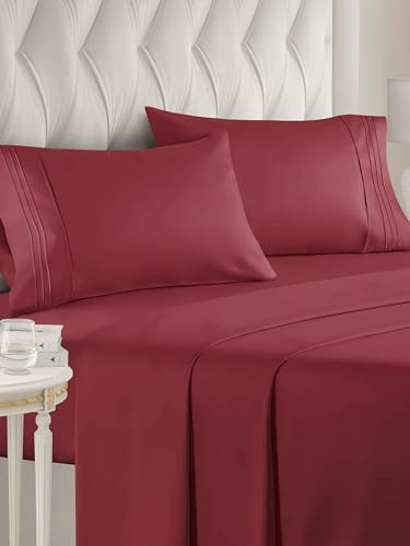 Queen Size 4 Piece Sheet Set - Comfy Breathable & Cooling Sheets - Hotel Luxury Bed Sheets for Women & Men - Deep Pockets, Easy-Fit, Extra Soft & Wrinkle Free Sheets - Burgundy Oeko-Tex Bed Sheet Set
